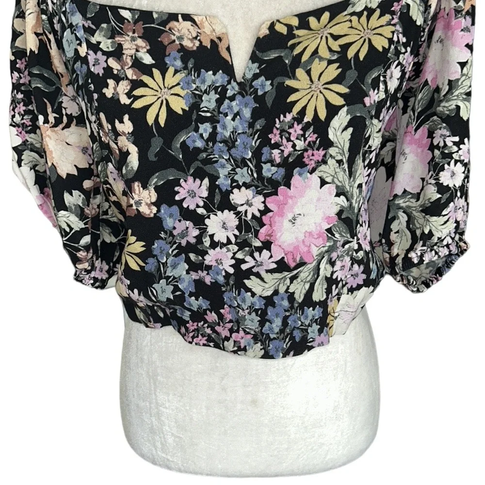 Saltwater Luxe Lenny Multi Floral Oasis Puff Sleeve Off Shoulder Crop Top - M - Picture 7 of 16